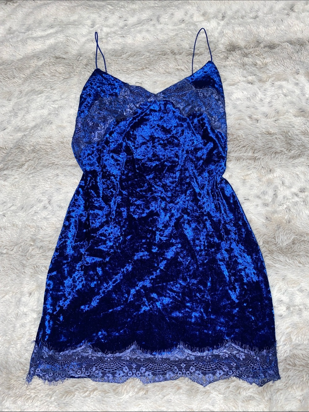 Guess Royal Blue Crushed Velvet Lace Slip Dress